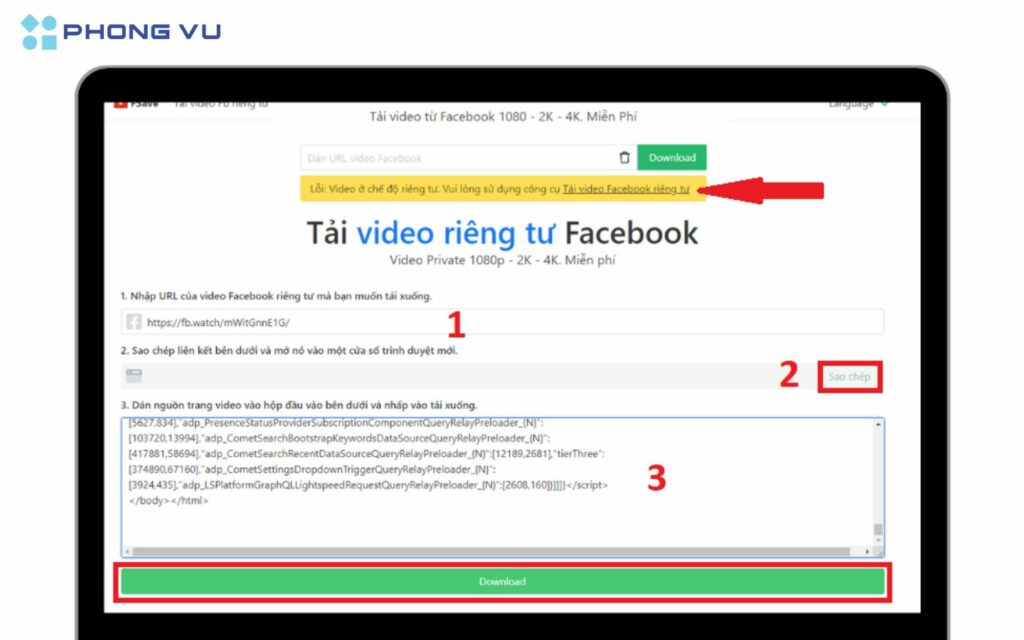 hướng dẫn tải video facebook reels từ Snapsave