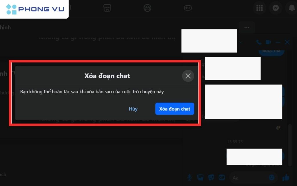 Không được xóa tin nhắn trực tiếp trên cửa sổ chat của web Facebook