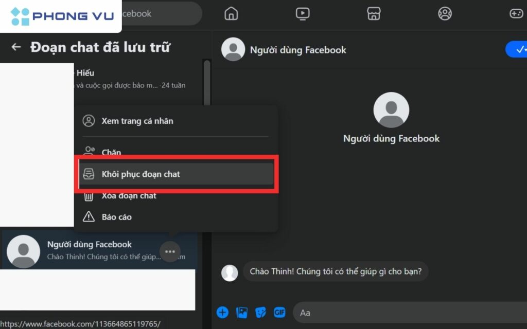 hướng dẫn lấy lại tin nhắn đã xóa trên messenger bằng Messenger.com