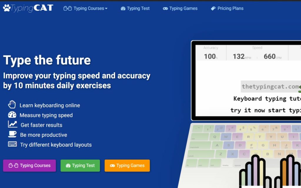 website The Typing Cat tập gõ 10 ngón miễn phí