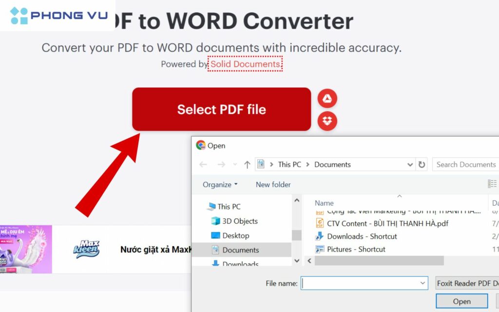 Tải file lên tại Select PDF File