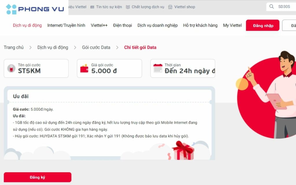 Đăng ký gói 4G Viettel qua website Viettel