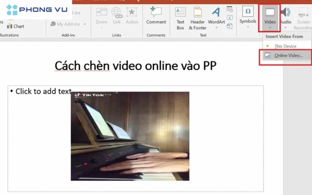 Click vào slide mà bạn muốn chèn video