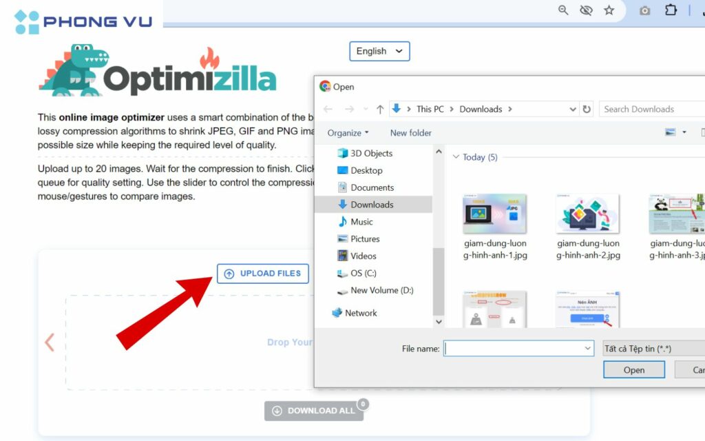 Công cụ giảm dung lượng ảnh Optimizilla