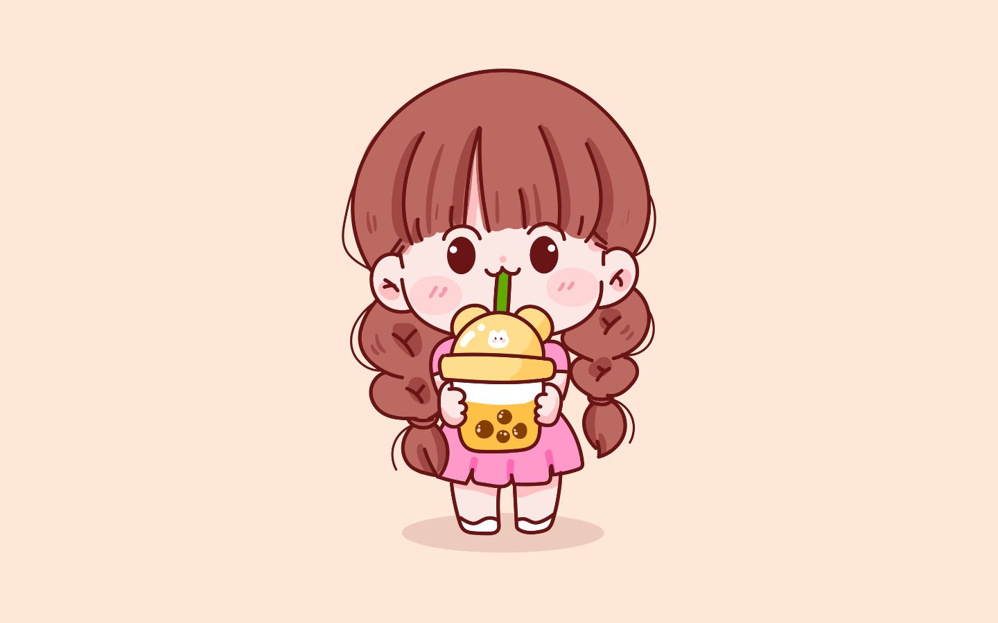 Hình nền cô bé uống trà sữa. (Nguồn: Internet)
