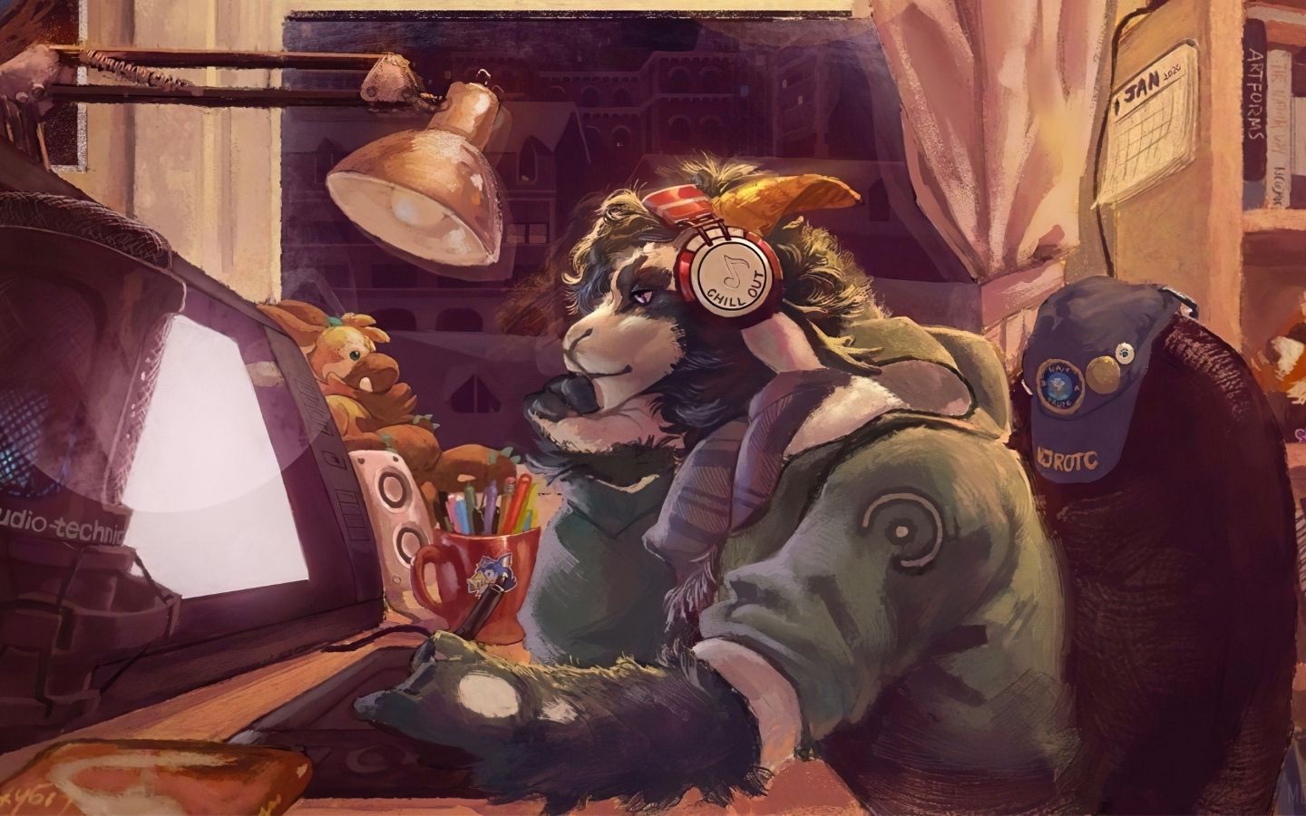 Hình nền chú cừu trưởng thành đang chăm chú học bài 