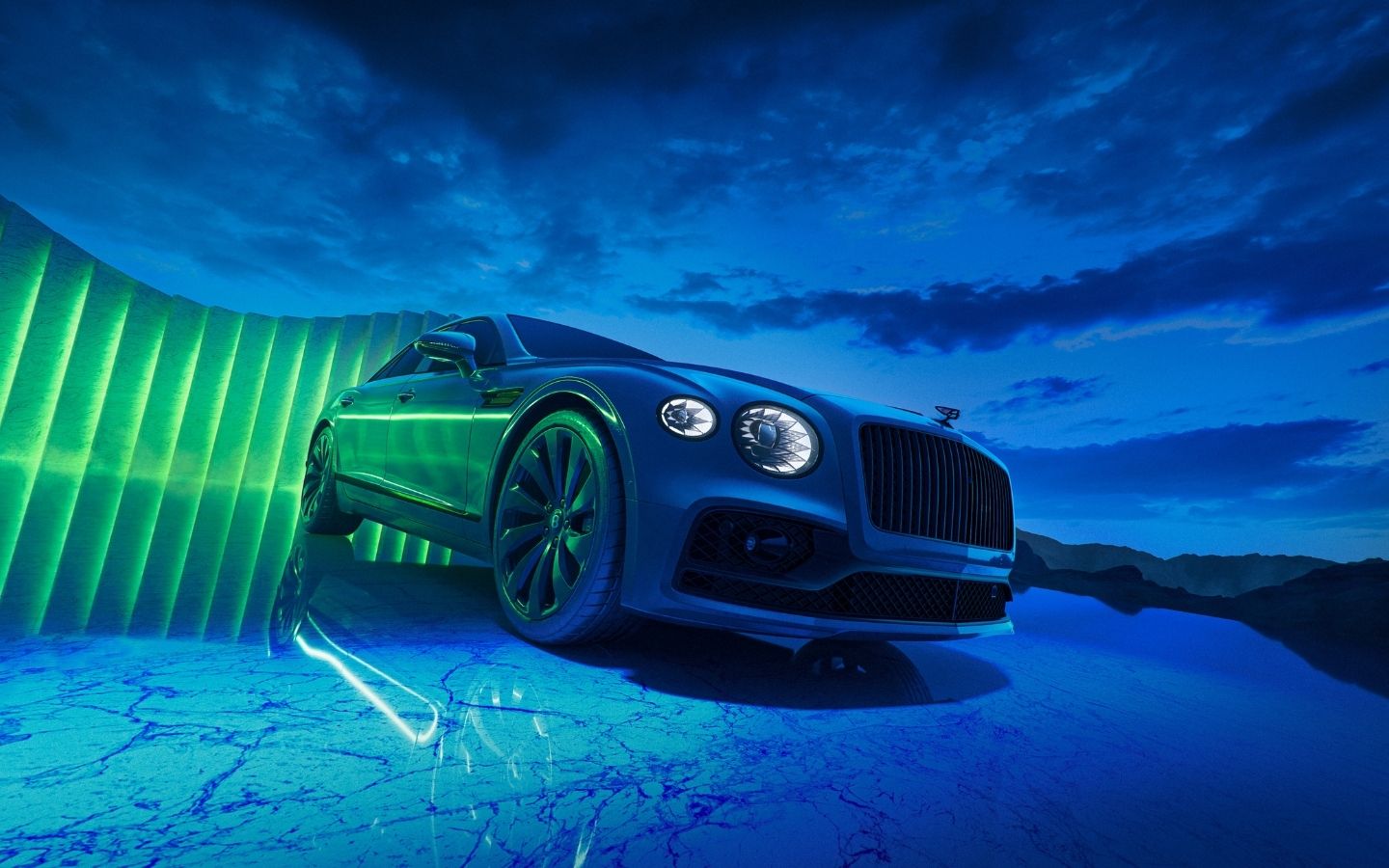 Hình nền siêu xe dưới bầu trời xanh đêm.