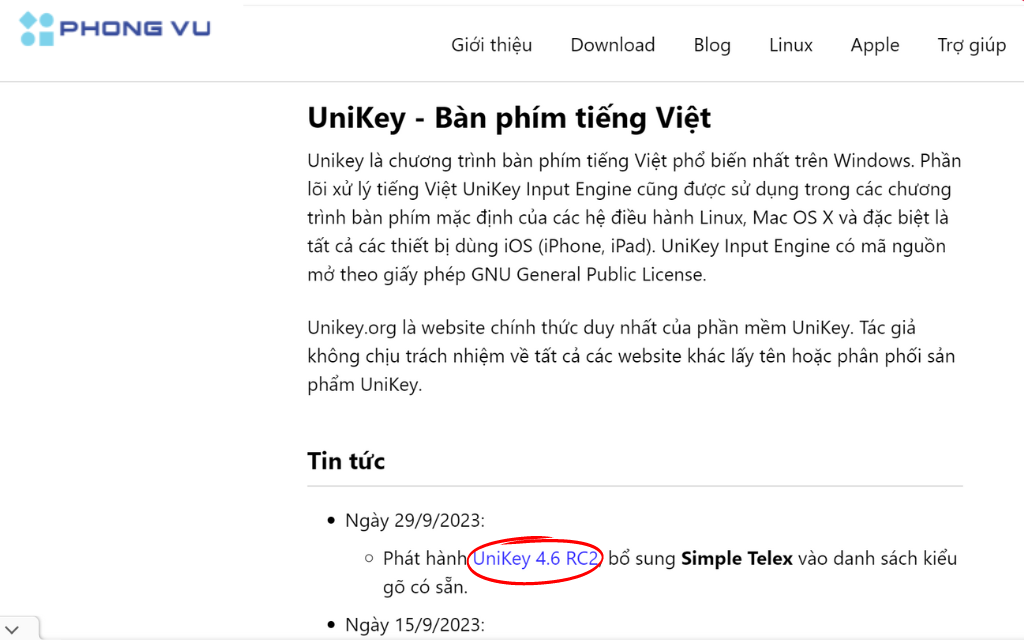 Truy cập vào website của Unikey và tìm phiên bản Unikey mới nhất để tải cho máy của bạn