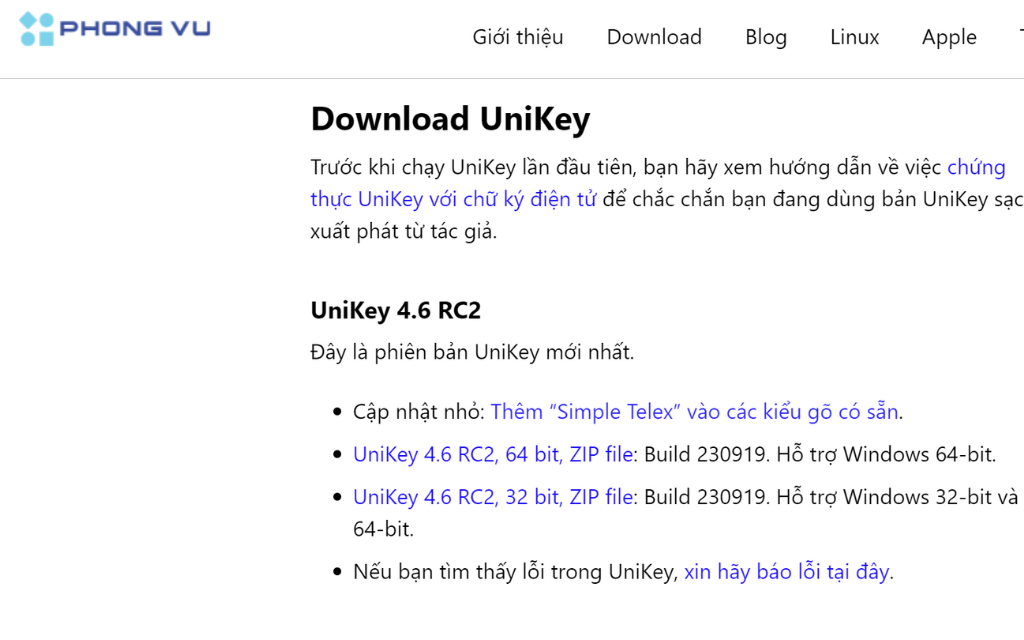 Có 2 phiên bản Unikey để bạn lựa chọn tải về máy