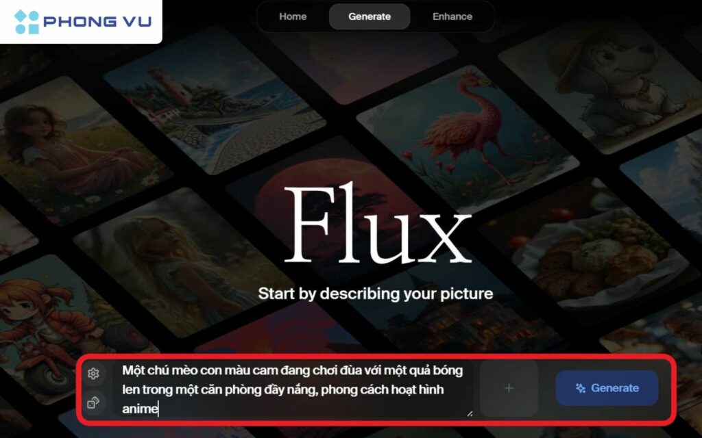 Bạn nhập ý tưởng tạo hình ảnh và nhấn vào nút Generate