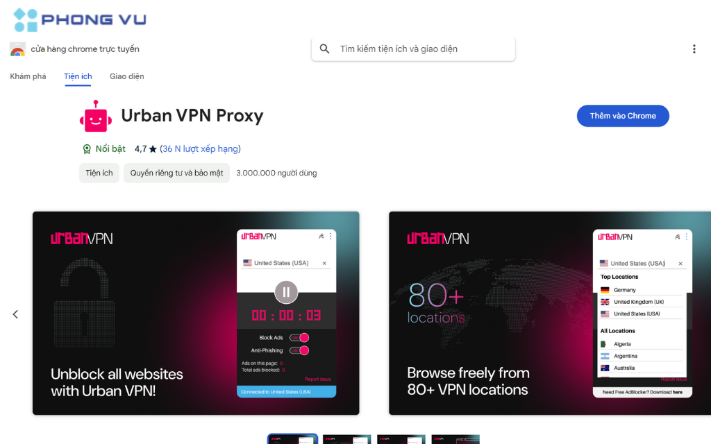 Hoặc bạn có thể vào Chrome Web Store để tải Urban VPN Proxy