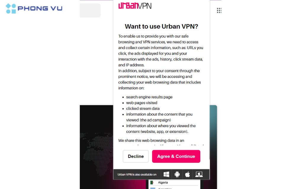 Đọc qua điều lệ khi sử dụng Urban VPN Proxy