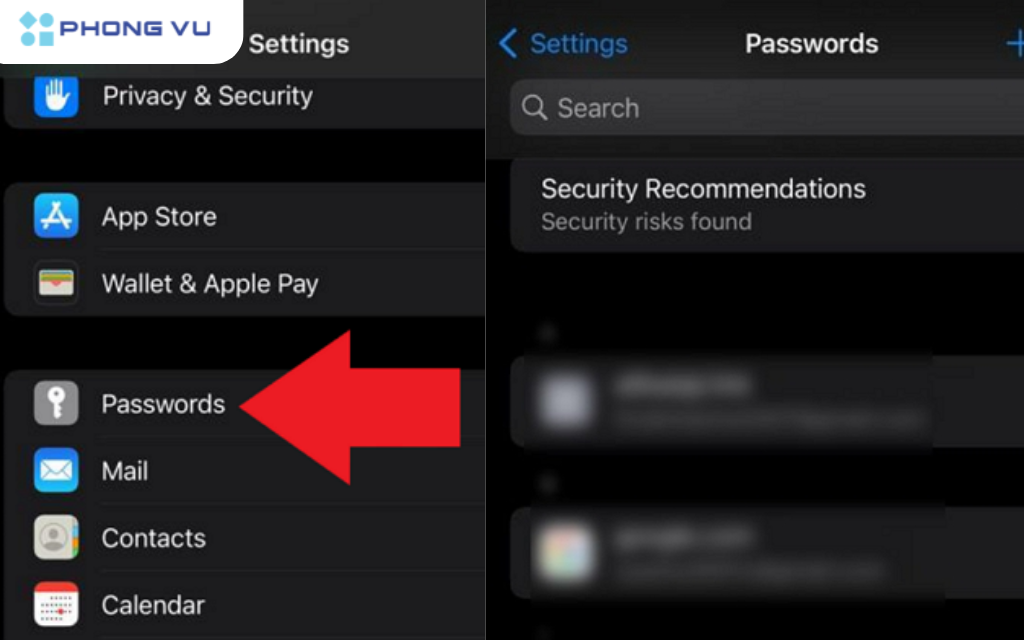 Vào mục password trong phần "Cài đặt" IOS của bạn để tìm lại mật khẩu