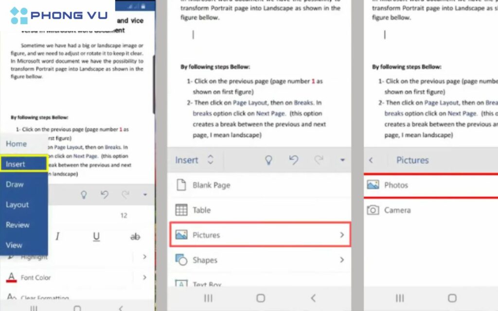 Microsoft Word trên điện thoại là một ứng dụng linh hoạt và hỗ trợ gần như đầy đủ các tính năng chèn ảnh tương tự như trên máy tính.