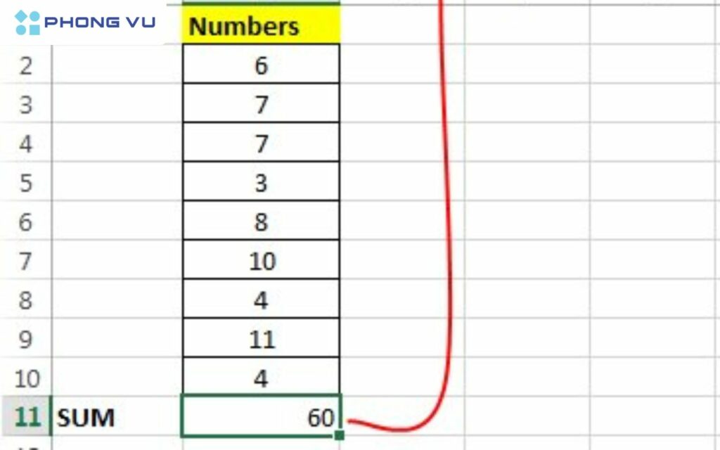 Nếu bạn muốn tính tổng toàn bộ một cột, Excel cũng hỗ trợ bạn thực hiện điều này một cách nhanh chóng bằng cách áp dụng hàm SUM lên cả cột