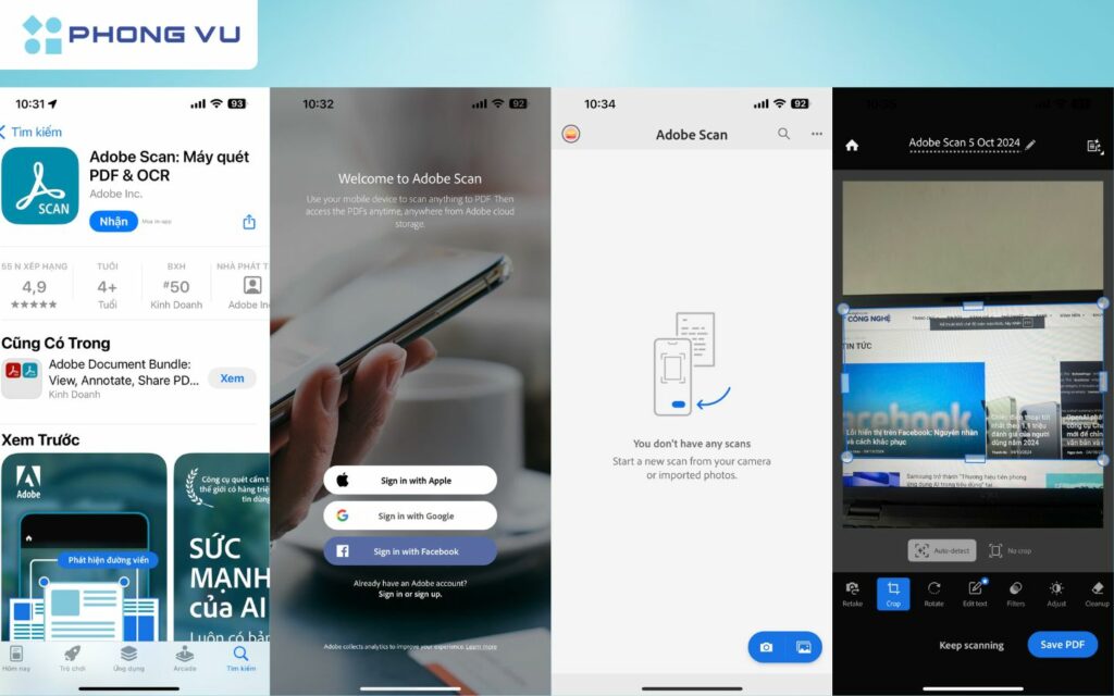 Scan trên iphone bằng ứng dụng Adobe Scan