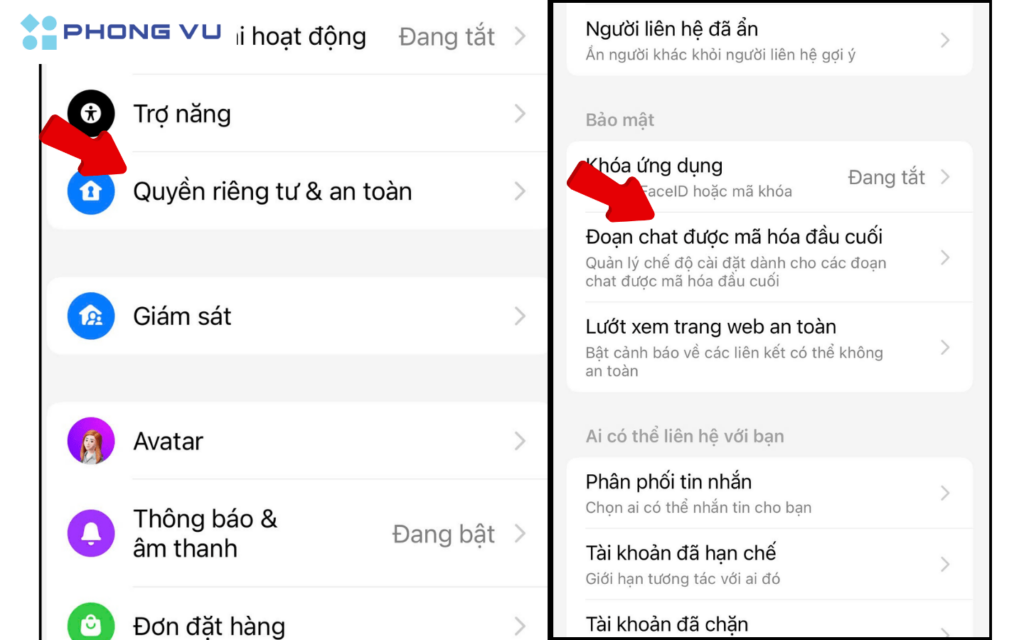 Chọn Quyền riêng tư và an toàn 