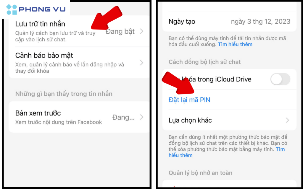 Chọn Đặt lại tin nhắn> Đặt lại mã PIN 