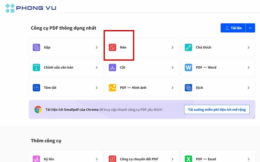 Truy cập vào trang Smallpdf.com và chọn chức năng Nén