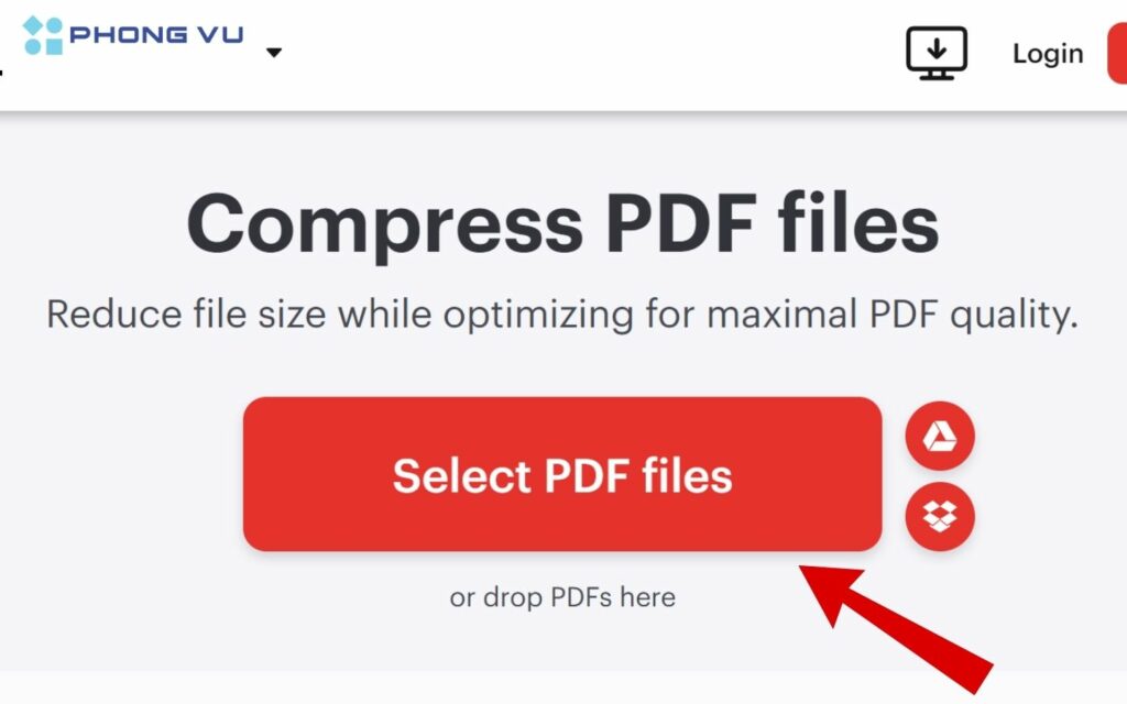 Nhấp vào nút Select PDF Files để tải lên file bạn muốn nén