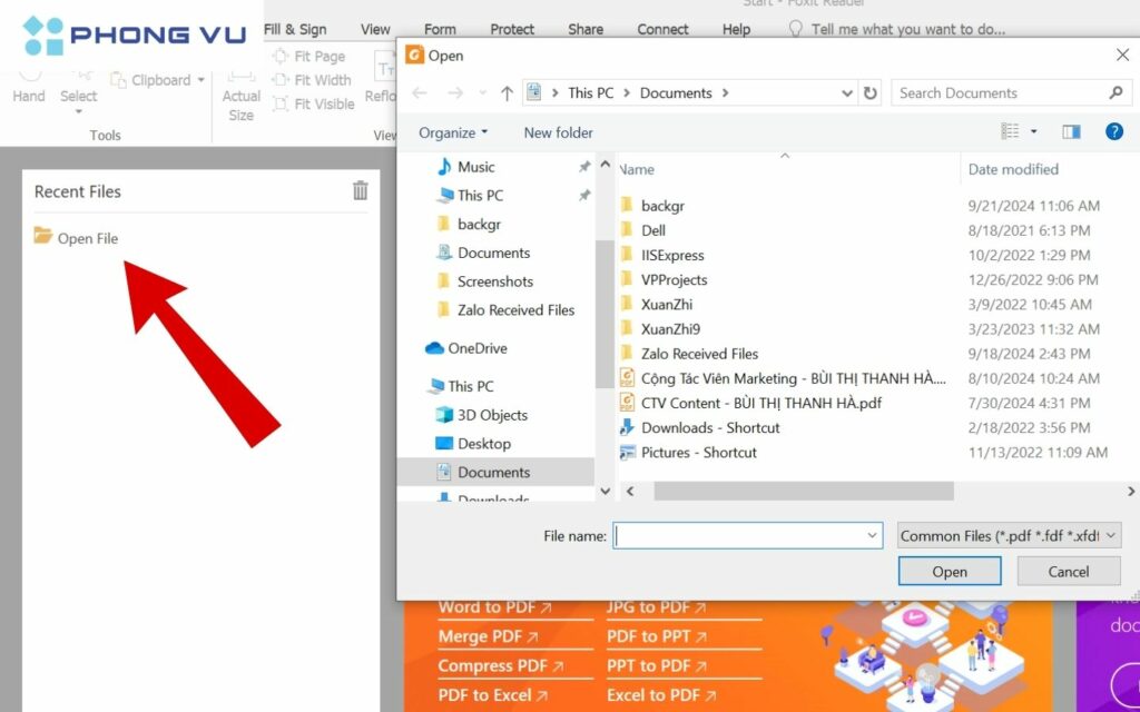 Mở phần mềm Foxit Reader trên máy tính. Sau đó, bạn hãy nhấn Open File