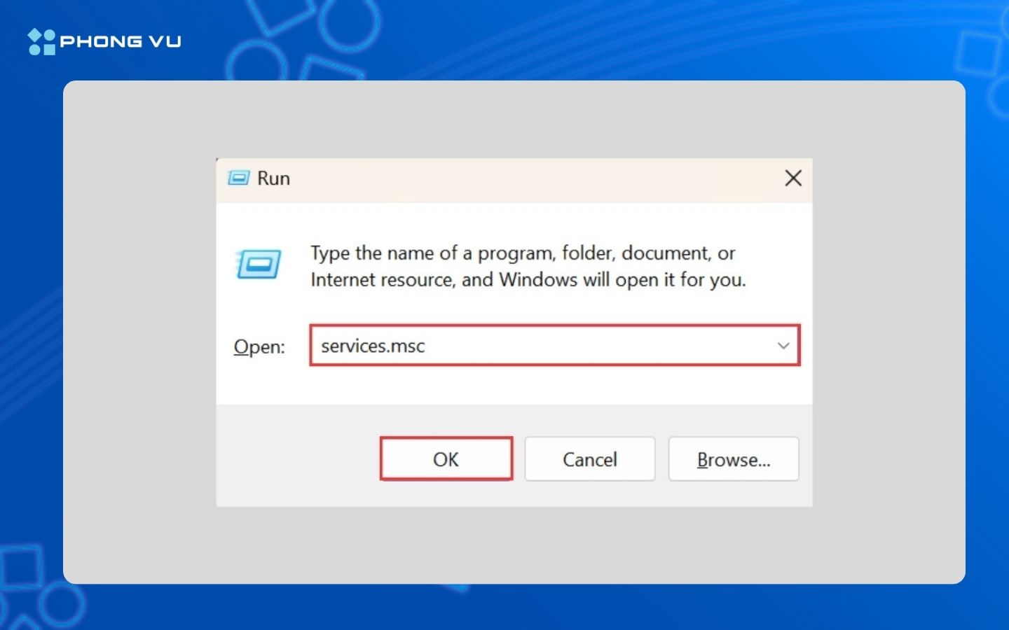 Cách sử dụng máy in cho người mới bắt đầu đơn giản nhất 24 Nhập "services.msc" trong hộp thoại Run