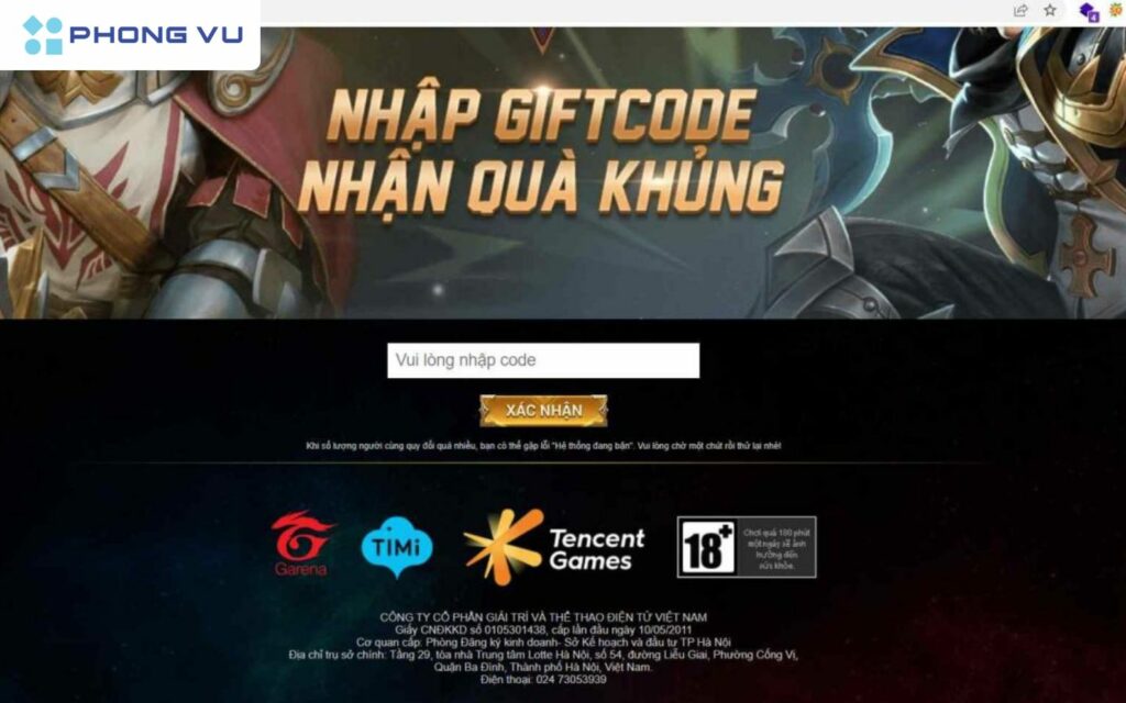 Nhập code nhận quà miễn phí