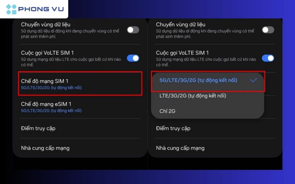 Kiểm tra 5G trên điện thoại Android