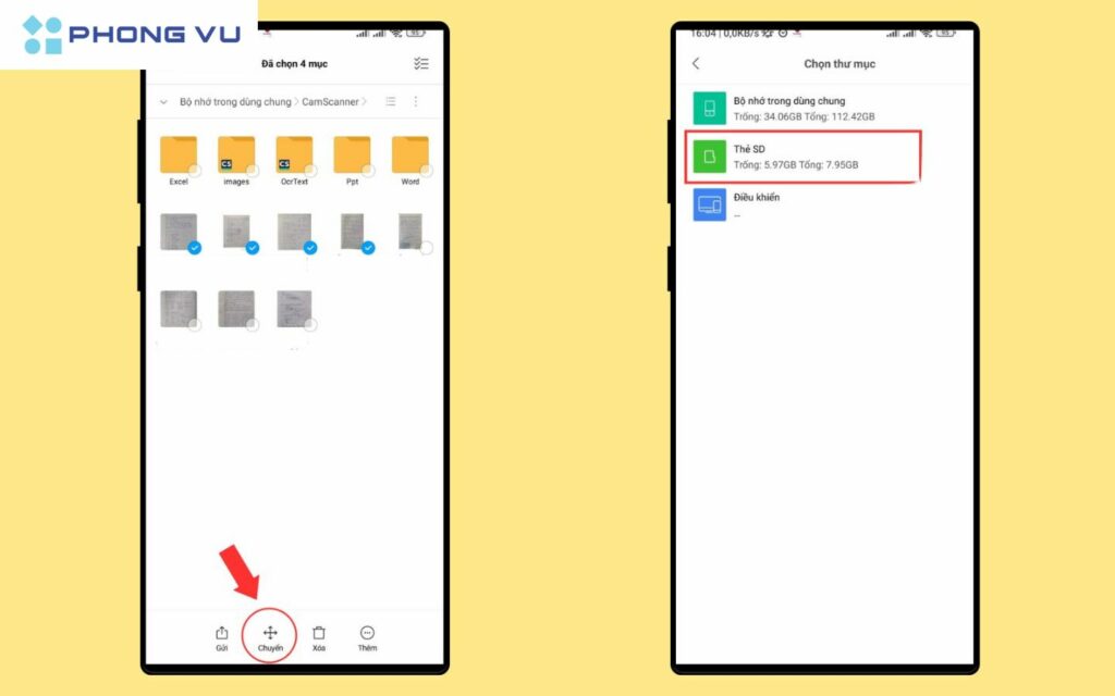 Di chuyển ảnh và video sang thẻ nhớ