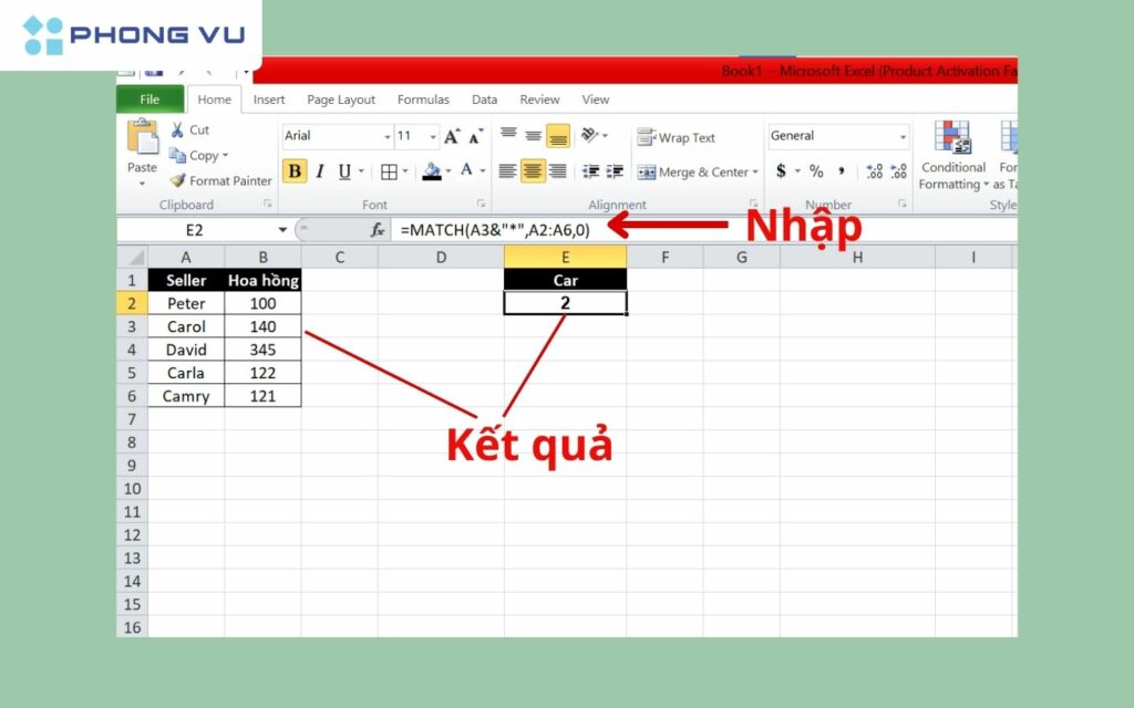 Ví dụ áp dụng hàm MATCH trong Excel