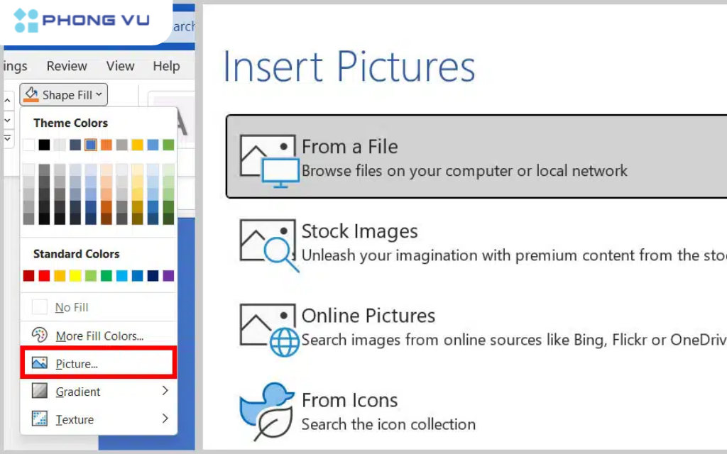 Chọn "Picture" trong "Shape Fill"