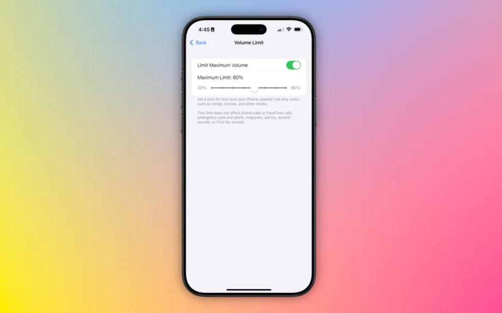 Cho phép bạn đặt giới hạn âm lượng tối đa cho loa ngoài của iPhone khi phát nhạc, phim và các nội dung media khác