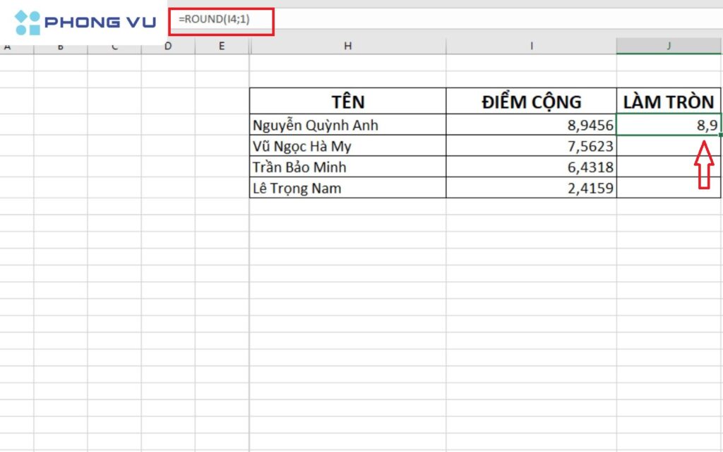 Làm tròn số trong Excel đơn giản với hàm ROUND