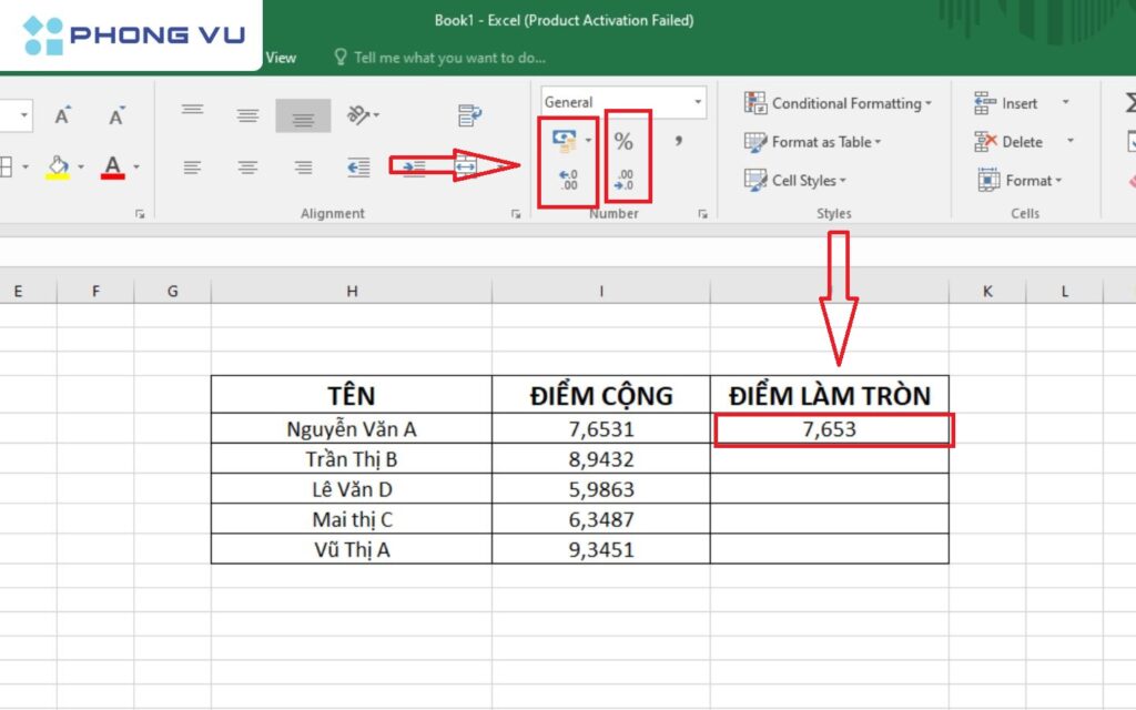lam tron so trong excel 11 1