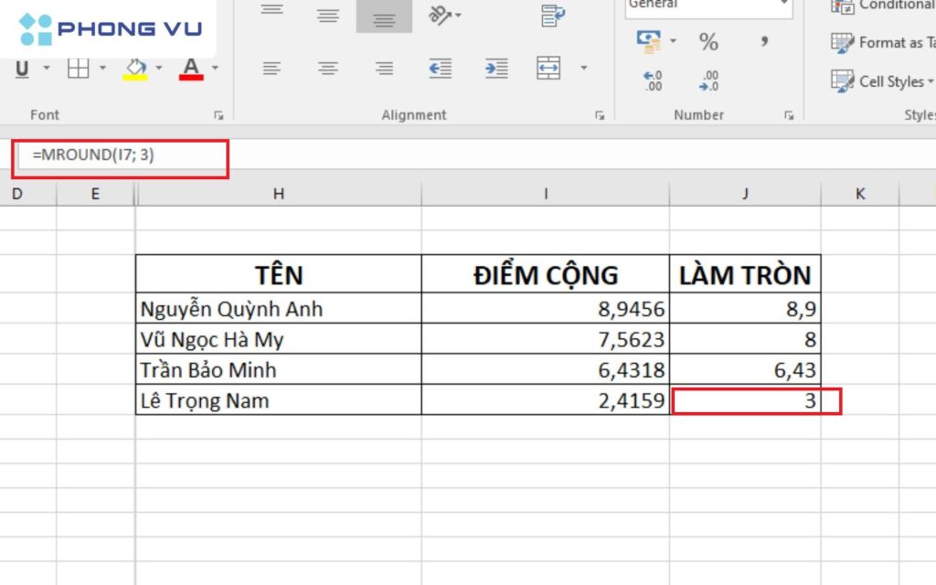 Bạn có thể làm tròn số dễ dàng với hàm MROUND trong Excel