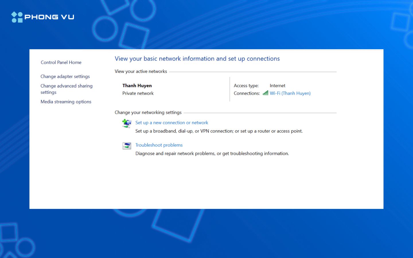 Giao diện mục “Change Adapter Settings” trong Windows để quản lý kết nối mạng.