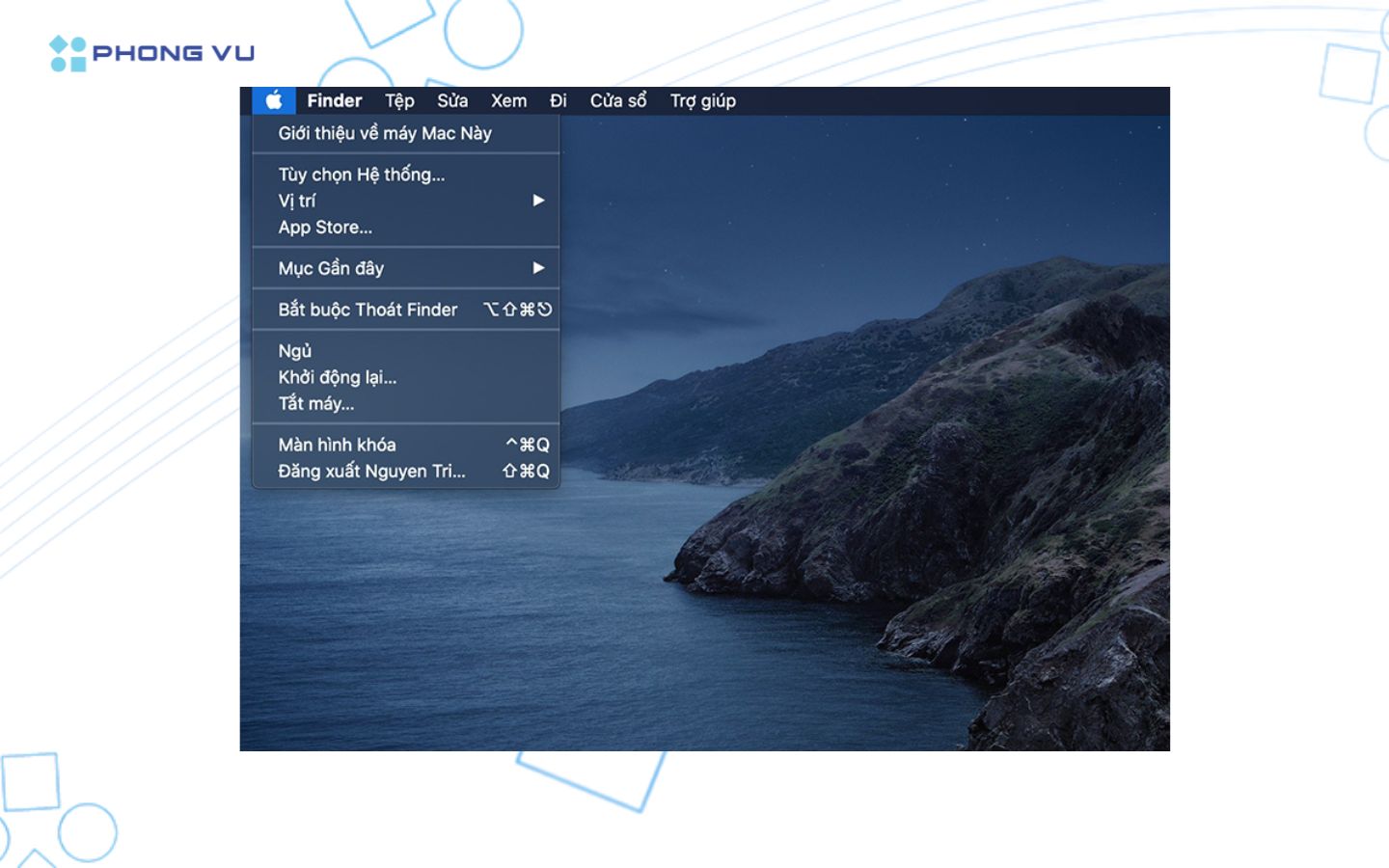 ruy cập menu Apple và chọn Restart để khởi động lại MacBook nhanh chóng