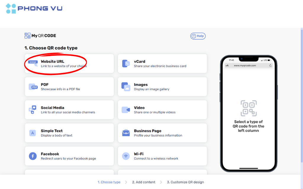 Chọn Website URL để có thể bắt đầu thêm đường link tài liệu bạn cần tạo mã