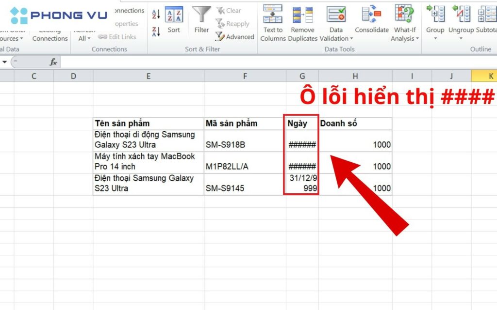 Lỗi #### trong Excel do dữ liệu quá dài