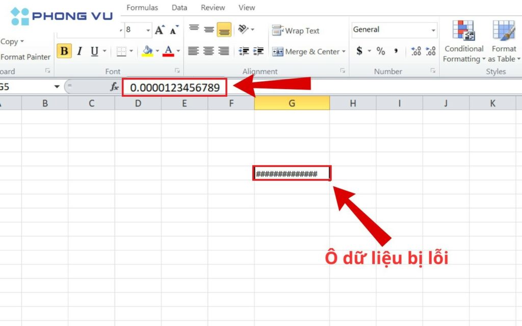 Lỗi '####' trong Excel có nghĩa là gì nếu xảy ra khi một ô chứa một giá trị số thập phân quá lớn để hiển thị