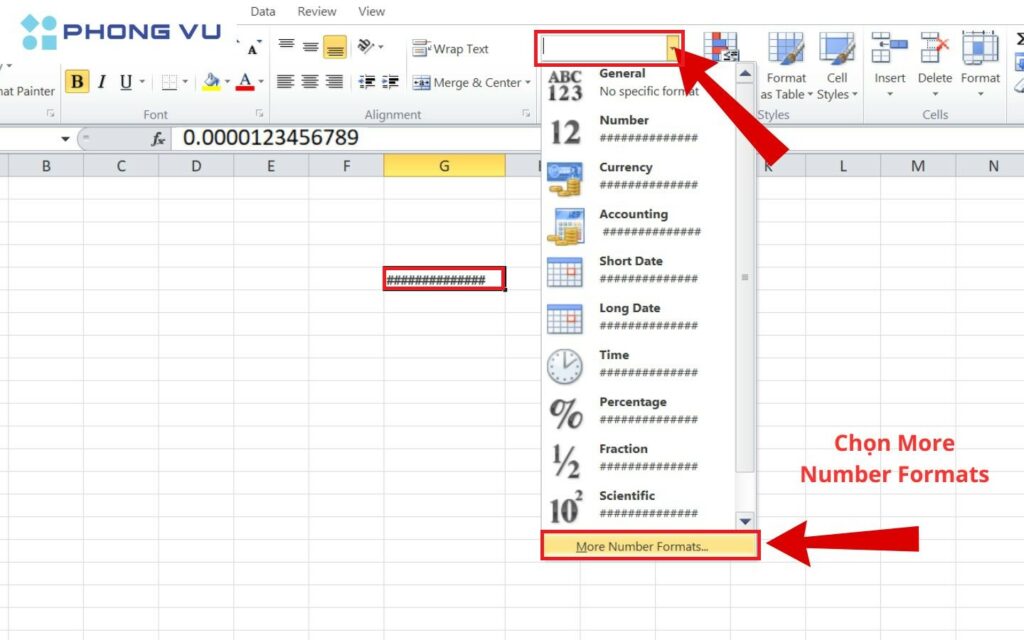 Tìm đến mục More Number Formats