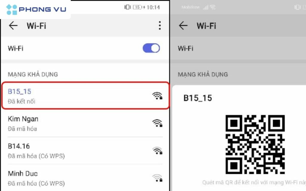 Nhấn vào điểm WiFi mà bạn đang truy cập để hiện mã QR