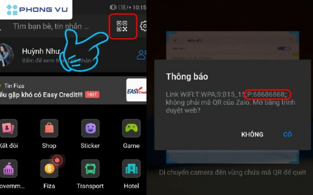 Tiến hành quét mã QR để hiện password