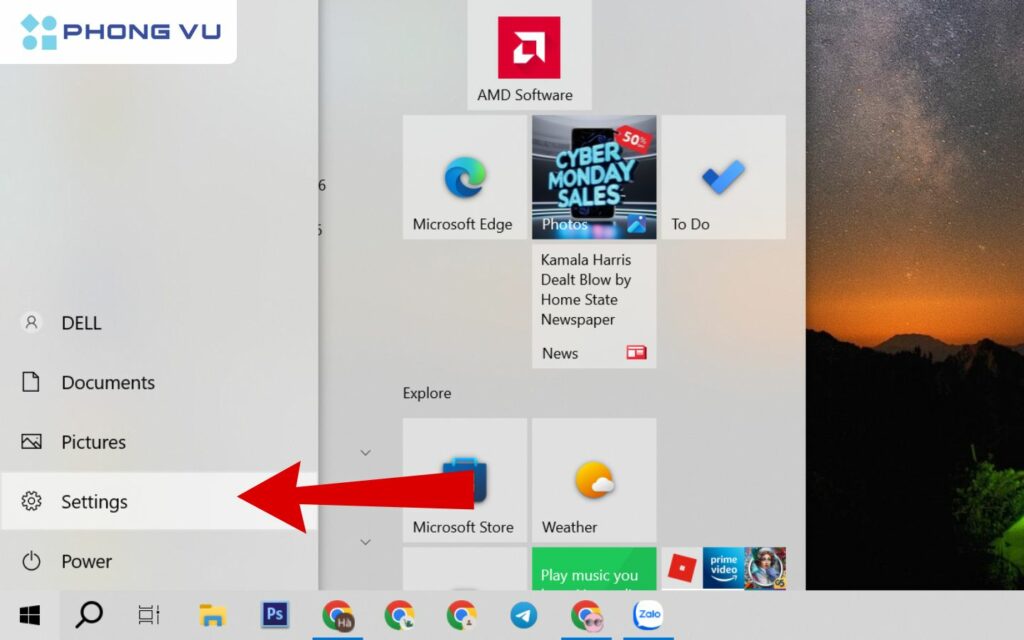 Vào Start > Chọn Settings
