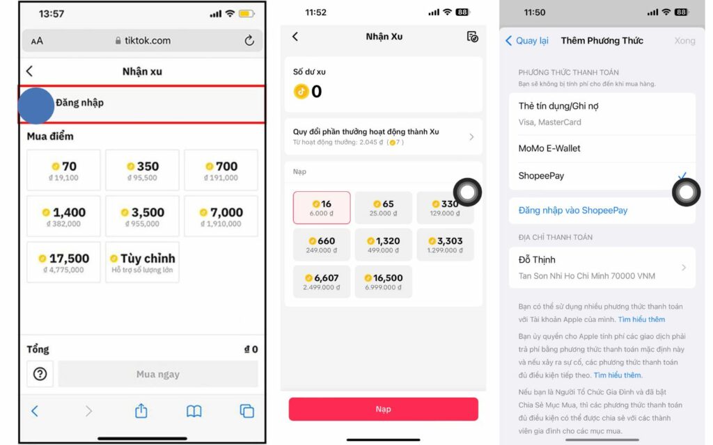 Hướng dẫn nạp xu TikTok bằng ví ShoppePay