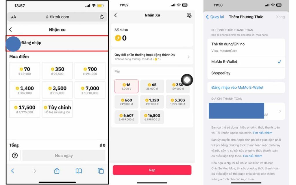 Hướng dẫn nạp xu TikTok bằng Momo