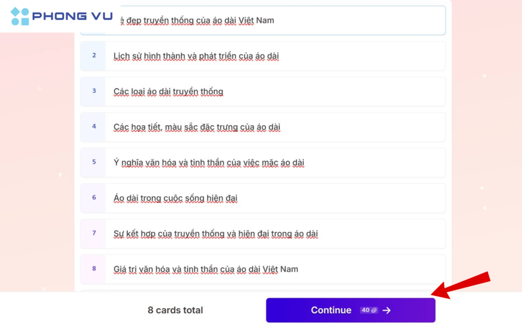 Tùy ý chỉnh sửa > Chọn Continue