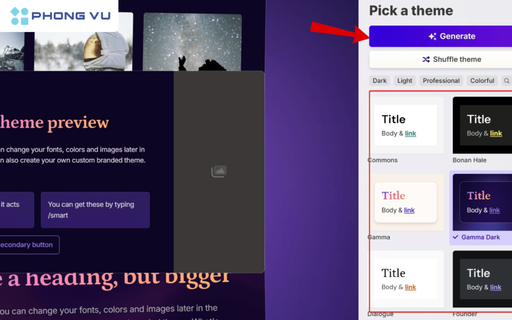 Chọn Generate sau khi hoàn tất chỉnh sửa