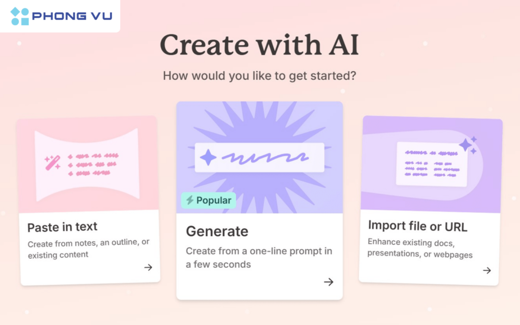 Chọn Generate để tạo bài thuyết trình, chọn Paste in text nếu muốn tóm tắt ghi chú