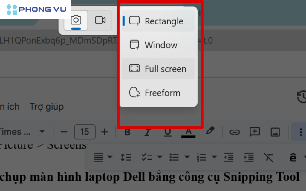 Chọn chế độ chụp màn hình